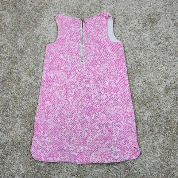 Lilly Pulitzer Girls Pink White Jacquard Shift Dress Soutache Trim Size S 6-6X - Picture 5 of 8